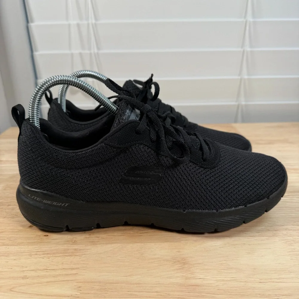 Skechers Flex Appeal 3 Athletic Sneakers Women's Black Mesh Lace-Up Trainers - 9